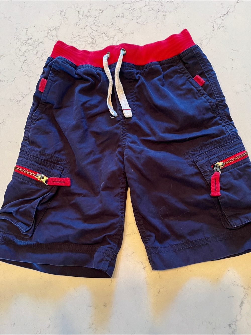 Hanna Andersson Navy Cargo Shorts with Red Accents